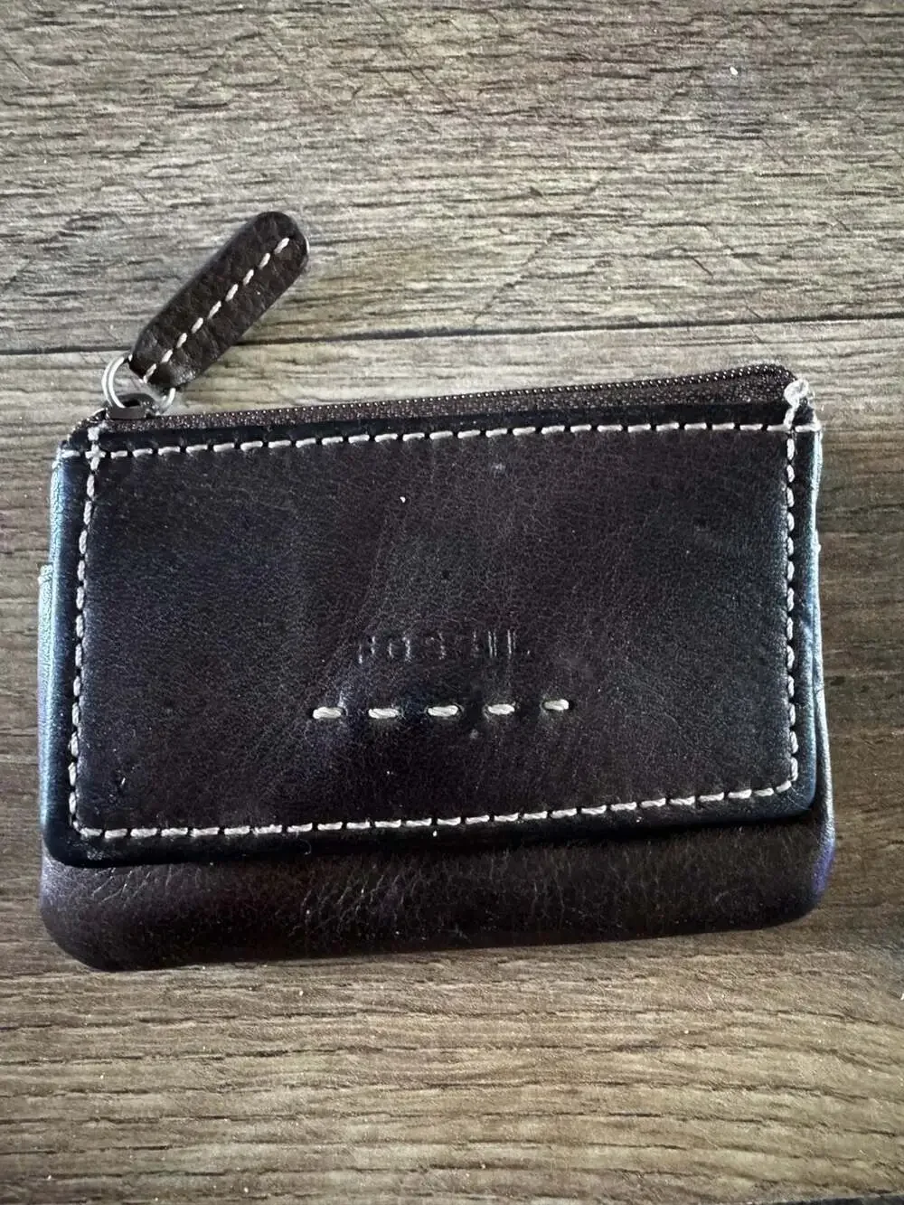 Fossil Brown Leather Pop-Stitch ID Case and Coin Pouch
